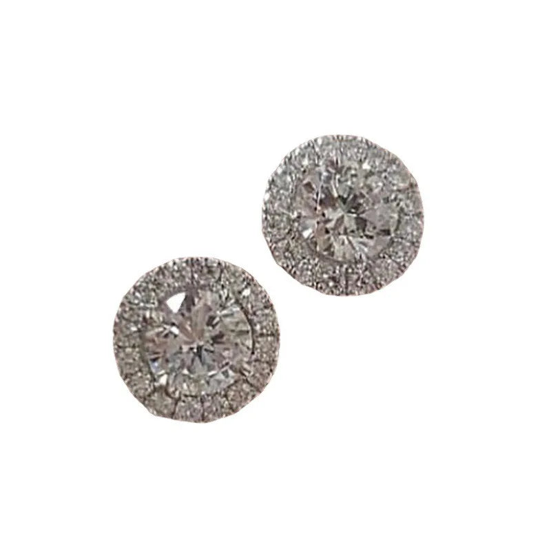 2pcs Crystal Stud Earrings For Women, Fashion Trendy Round Earring Piercing Jewelry Holiday Party Gifts