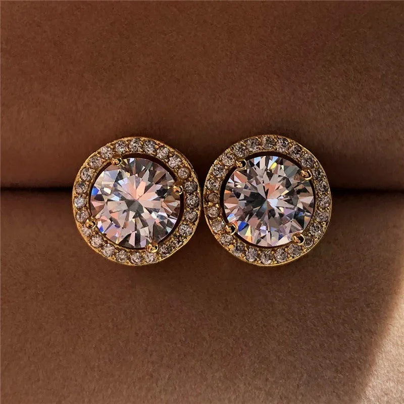2pcs Crystal Stud Earrings For Women, Fashion Trendy Round Earring Piercing Jewelry Holiday Party Gifts