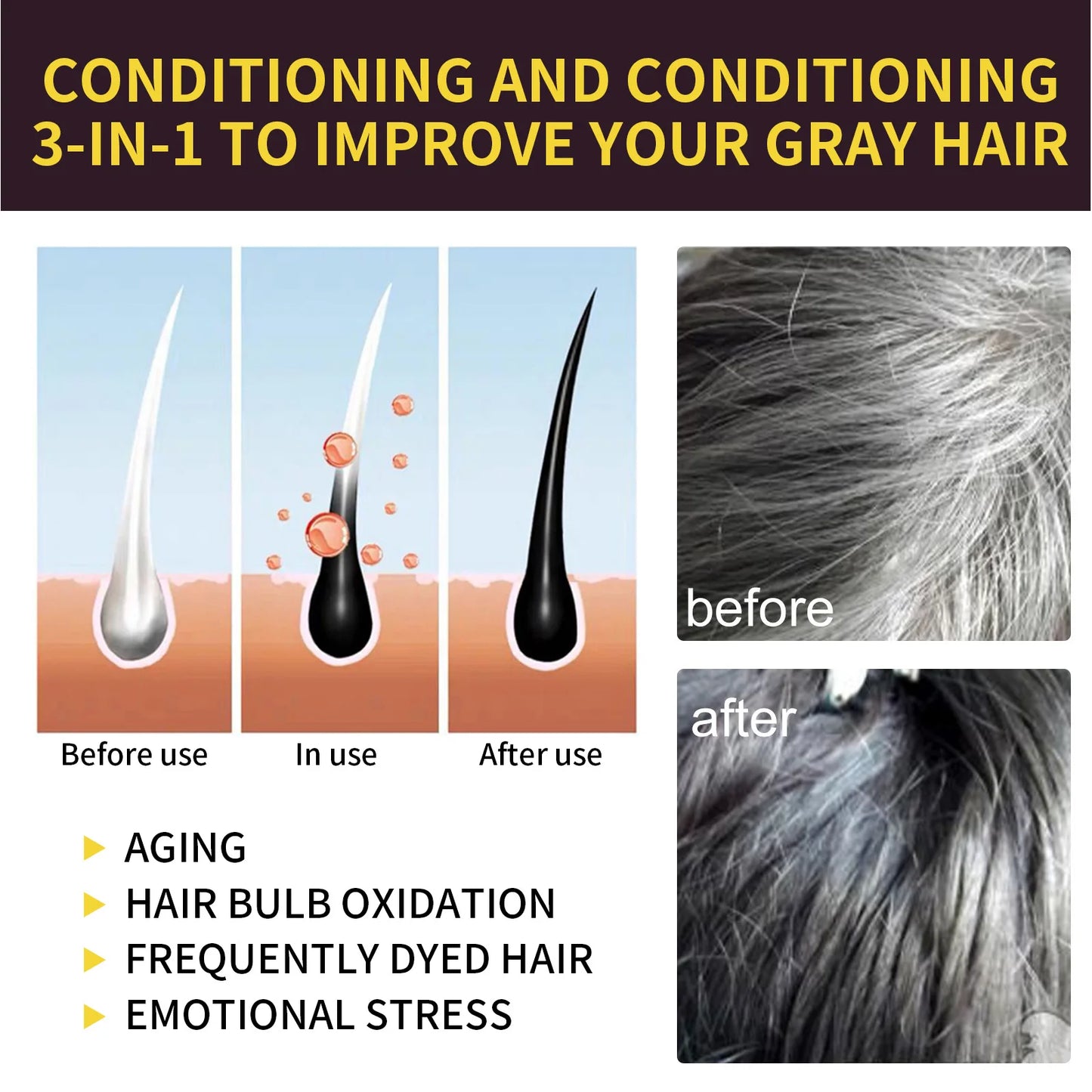 Eelhoe Black Hair Dye Shampoo Polygonum Multiflorum Moisturizing Hair 3 In 1 Cleaning Repair Softening Haircare Products