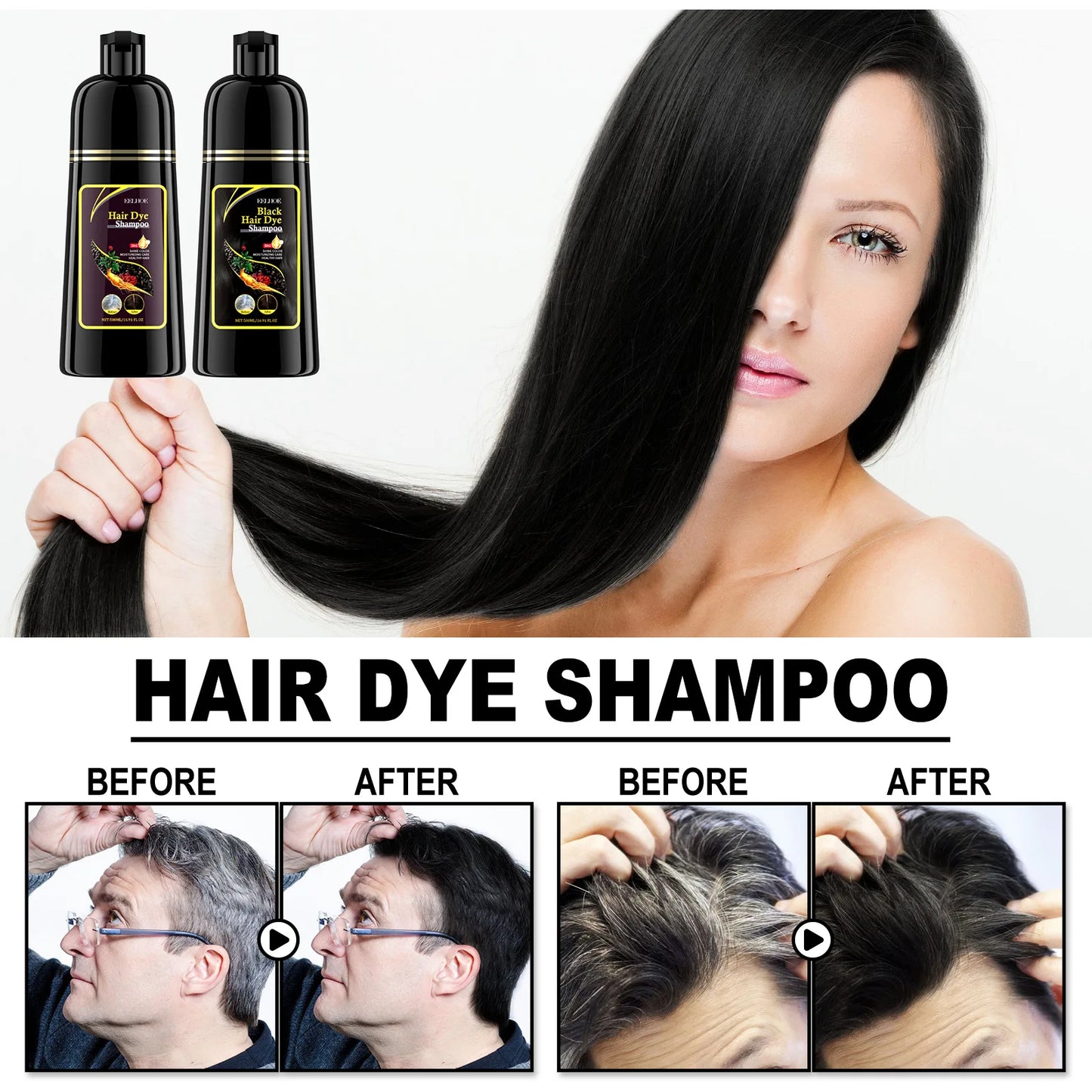 Eelhoe Black Hair Dye Shampoo Polygonum Multiflorum Moisturizing Hair 3 In 1 Cleaning Repair Softening Haircare Products