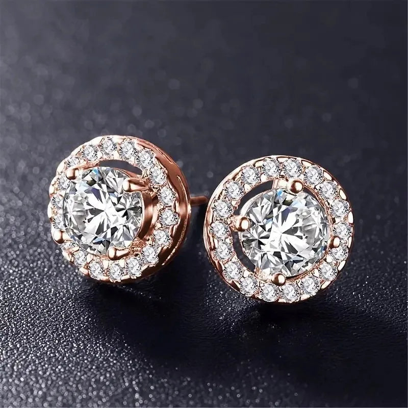 2pcs Crystal Stud Earrings For Women, Fashion Trendy Round Earring Piercing Jewelry Holiday Party Gifts