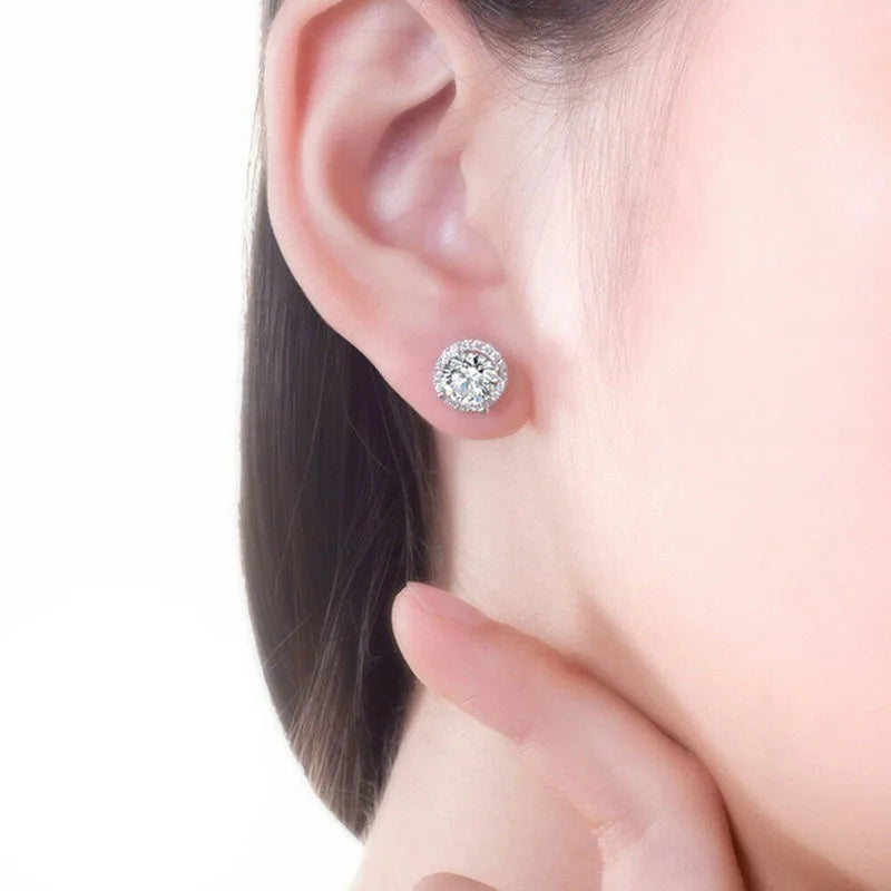 2pcs Crystal Stud Earrings For Women, Fashion Trendy Round Earring Piercing Jewelry Holiday Party Gifts