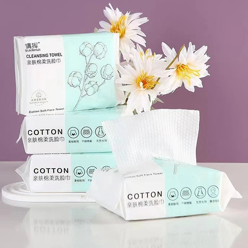 100PCS Natural Disposable Face Towel Travel Facial Cleansing Wet And Dry Makeup Remover Pearl Cotton Soft Makeup Nonwoven Towel