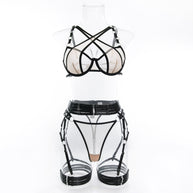 Wholesale Bisque Modern Bra and Panties Set with Garter Front View