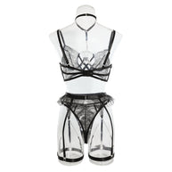 Wholesale Black Classy Lace Bralette and Panty Set with Halter Neck Back View