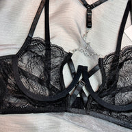 Wholesale Black Classy Lace Bralette and Panty Set with Halter Neck Bra Details