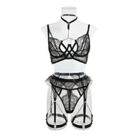 Wholesale Black Classy Lace Bralette and Panty Set with Halter Neck Front View