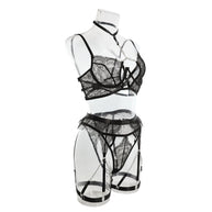 Wholesale Black Classy Lace Bralette and Panty Set with Halter Neck Side View