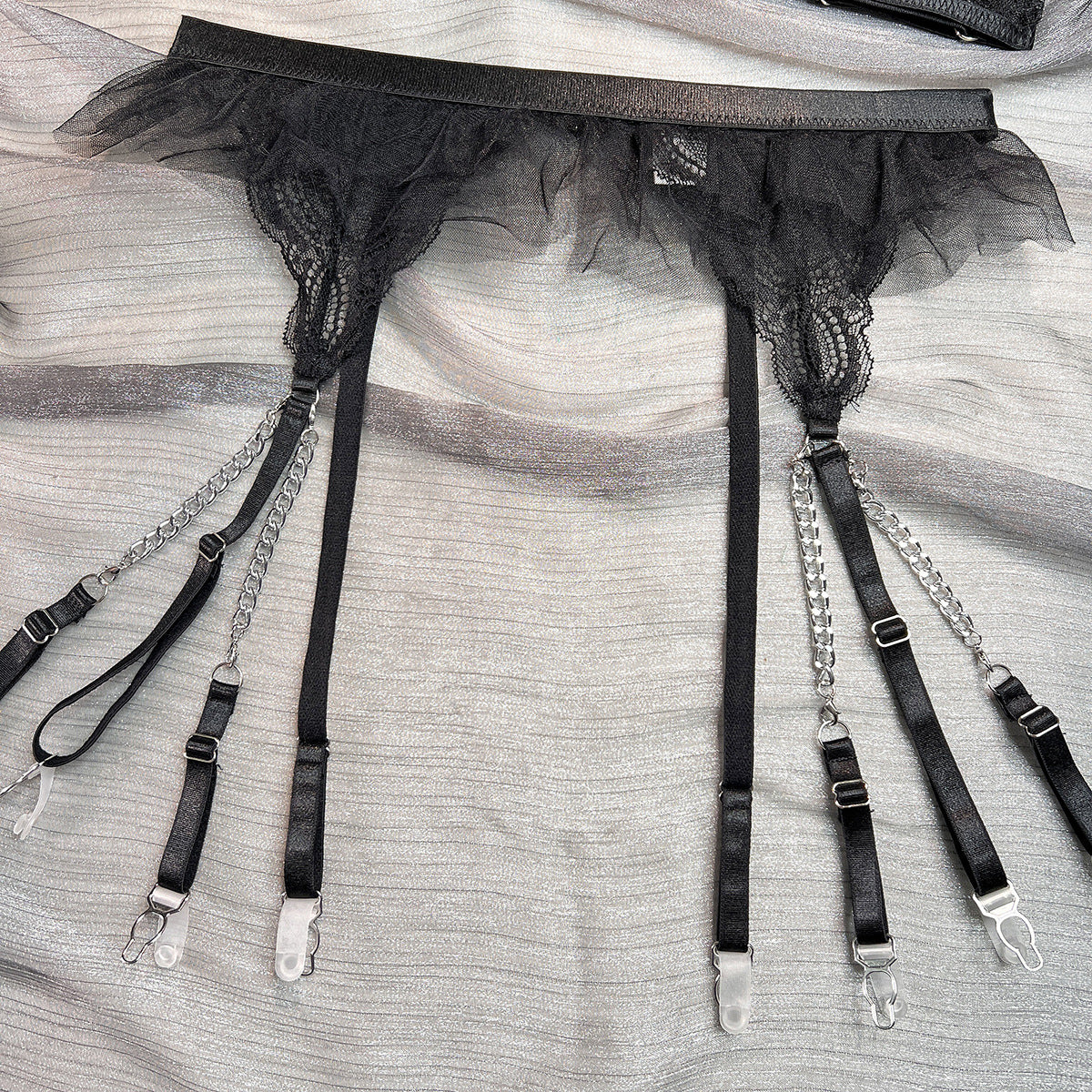 Wholesale Black Classy Lace Bralette and Panty Set with Halter Neck Waist Details