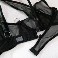 Wholesale Black Modern Bra and Panties Set with Garter Bra Back Details