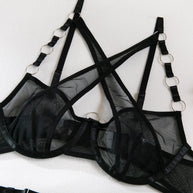 Wholesale Black Modern Bra and Panties Set with Garter Bra Details