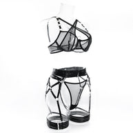 Wholesale Black Modern Bra and Panties Set with Garter Side View