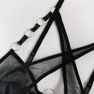 Wholesale Black Modern Bra and Panties Set with Garter Strapy Details