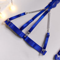 Wholesale Blue Classy Lace Bralette and Panty Set with Halter Neck Garter Details