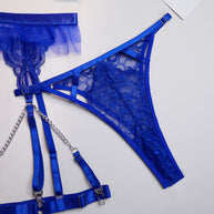 Wholesale Blue Classy Lace Bralette and Panty Set with Halter Neck Panty. Details