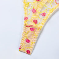 Wholesale Lace and Eyelash Bra and Panty Set with Love Embroidery Crotch Details