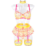 Wholesale Lace and Eyelash Bra and Panty Set with Love Embroidery Front Show