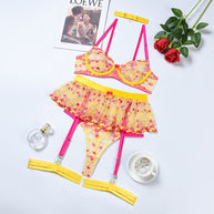 Wholesale Lace and Eyelash Bra and Panty Set with Love Embroidery Over View