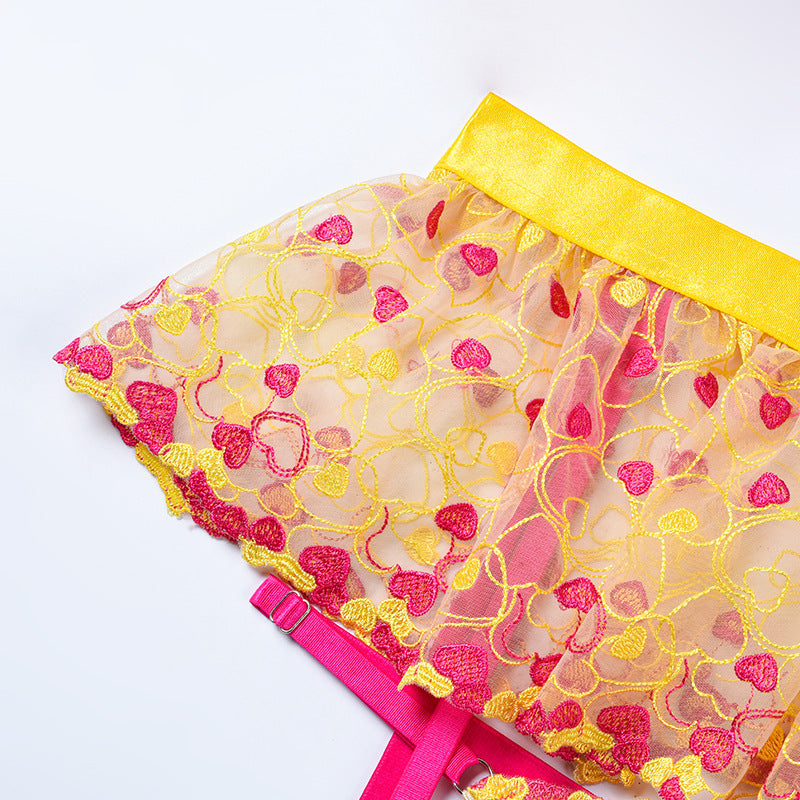 Wholesale Lace and Eyelash Bra and Panty Set with Love Embroidery Waist Details