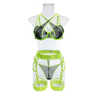 Wholesale Lime Modern Bra and Panties Set with Garter Front View