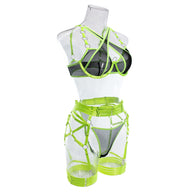 Wholesale Lime Modern Bra and Panties Set with Garter Side View