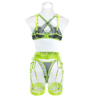 Wholesale Lime Modern Bra and Panties Set with Garter. Back View