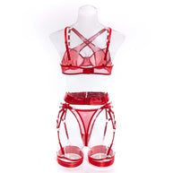 Wholesale Red Modern Bra and Panties Set with Garter Back Display