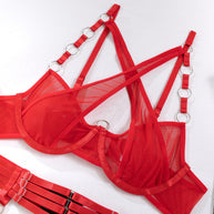Wholesale Red Modern Bra and Panties Set with Garter Bra Show