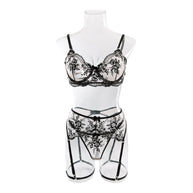 Wholesale Romantic Bra and Panty Set with Lace Garter Front Show