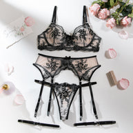 Wholesale Romantic Bra and Panty Set with Lace Garter Over View