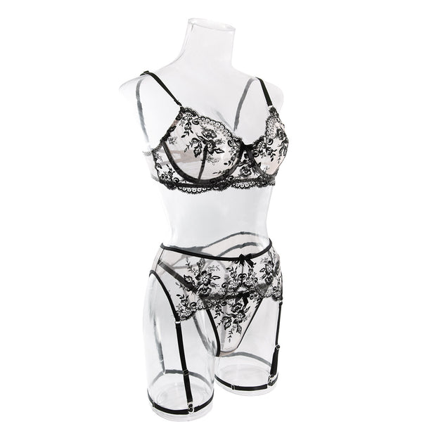 Wholesale Romantic Bra and Panty Set with Lace Garter Side Display