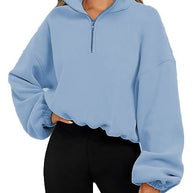 Loose Sport Pullover Hoodie Women Winter Solid Color Zipper Stand Collar Sweatshirt Thick Warm Clothing