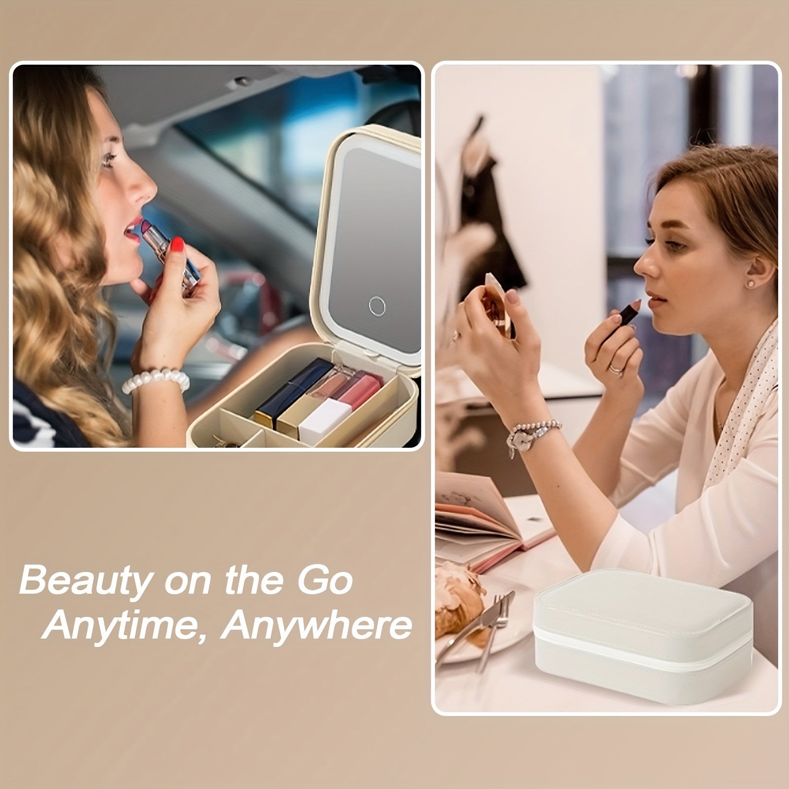 2 in 1 Travel Makeup Bag with LED Lighted, Make Up Case with Mirror, Jewelry Box Organizer with LED Makeup Mirror, 3 Color Setting Cosmetic Makeup Box Organizer Case for Women Beauty Tools Accessories Case Rechargeable, Chris