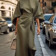Loose Batwing Sleeve Dress Fashion Waist-tighted Solid Color Elegant Dresses For Women Clothing