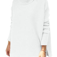Turtleneck Sweater Mid Length Batwing Sleeve Slit Hem Tunic Pullover Sweaters Winter Tops Women Clothing
