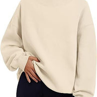 Pullover Sweatshirt Solid Color Loose Tops Round Neck Hoodie Women Thick Clothing