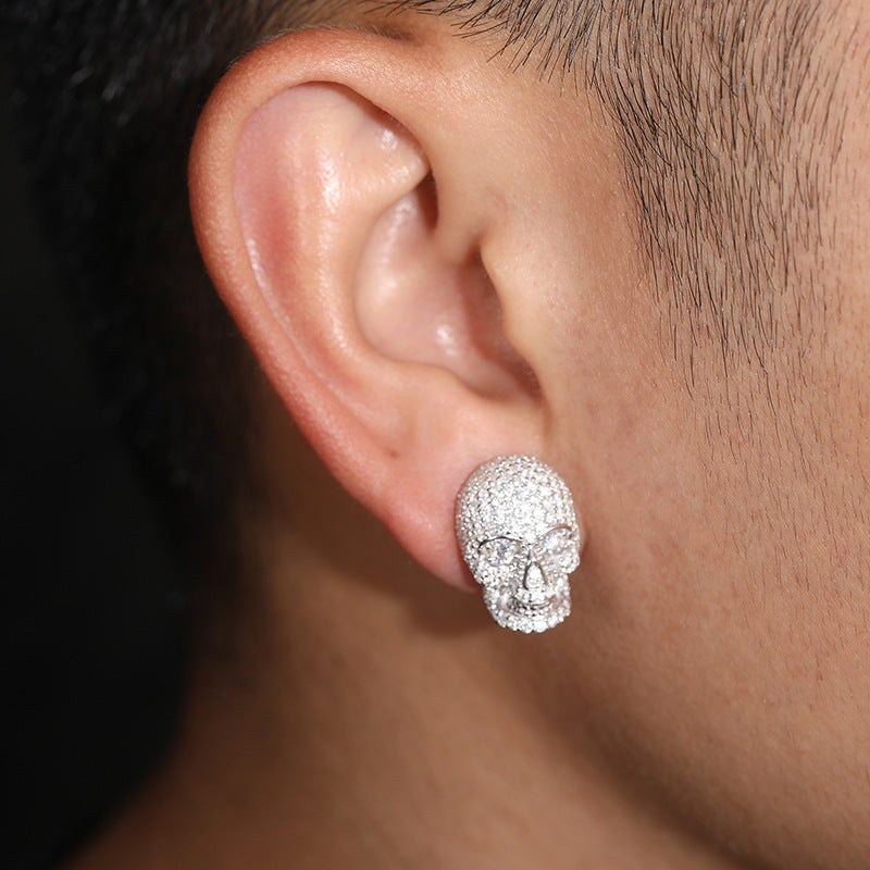 Creative S925 Silver Skull Moissanite Stud Earrings