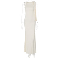 One-shoulder Ribbon Long Dress Ins Fashion Slim Sleeveless Dresses For Evening Party Club Clothing Women