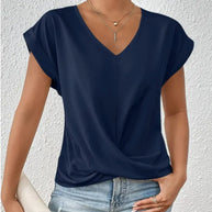 Fashion V-neck Short-sleeve T-shirt Summer Casual Irregular Knot Top For Women Clothing
