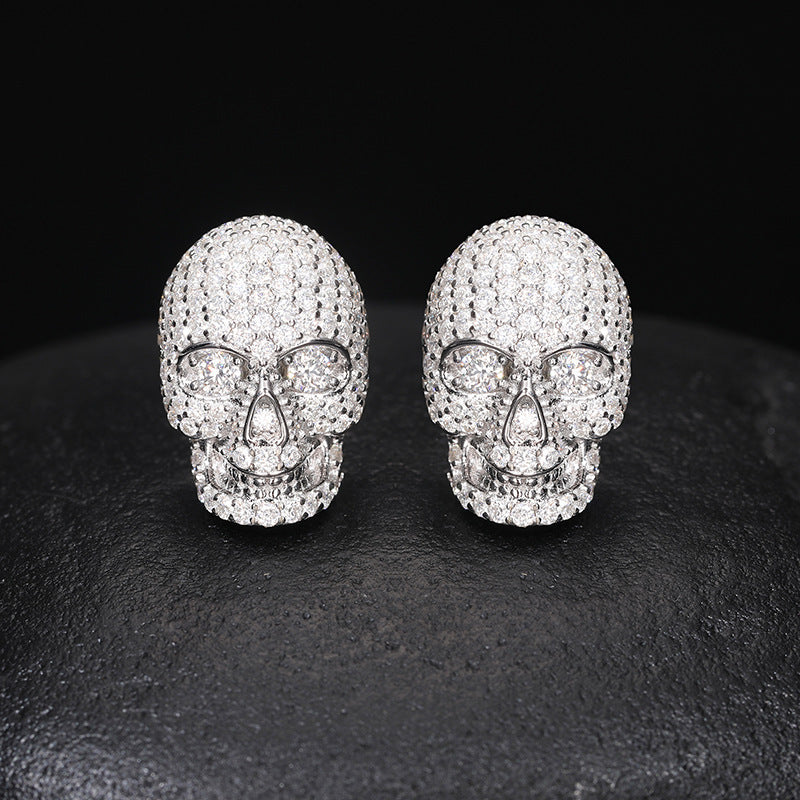 Creative S925 Silver Skull Moissanite Stud Earrings