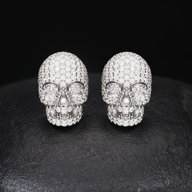 Creative S925 Silver Skull Moissanite Stud Earrings