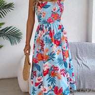 Flowers Print Suspender Corset Dress Ins Fashion Holiday Beach Long Dresses Summer Clothing For Women