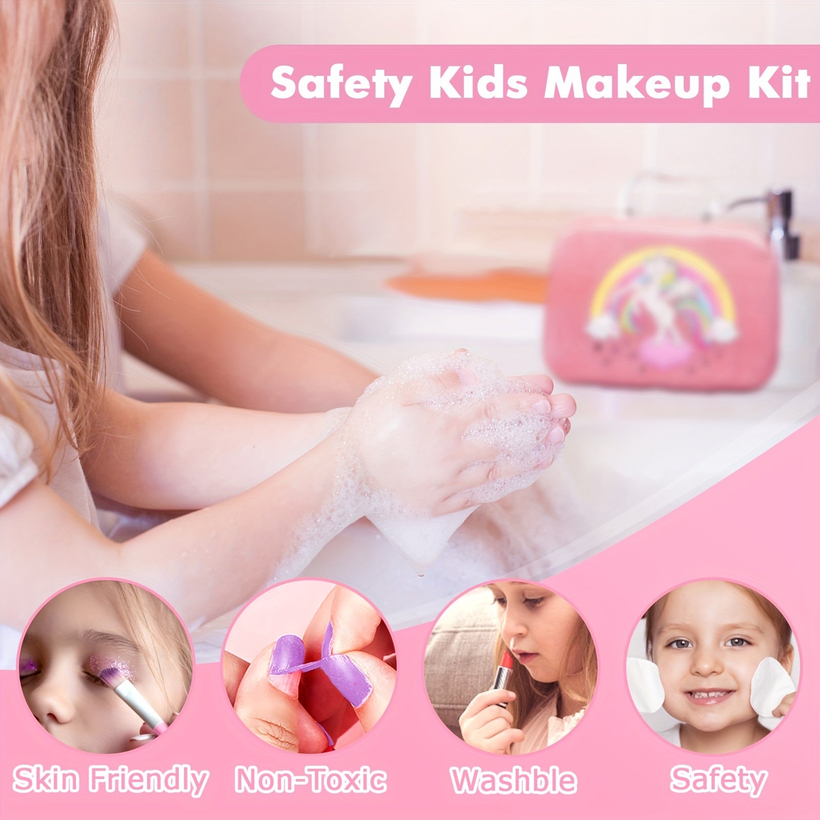 28 PCSKids Makeup Kit for Girls, Real Washable Makeup Toy for Little Girl Princess