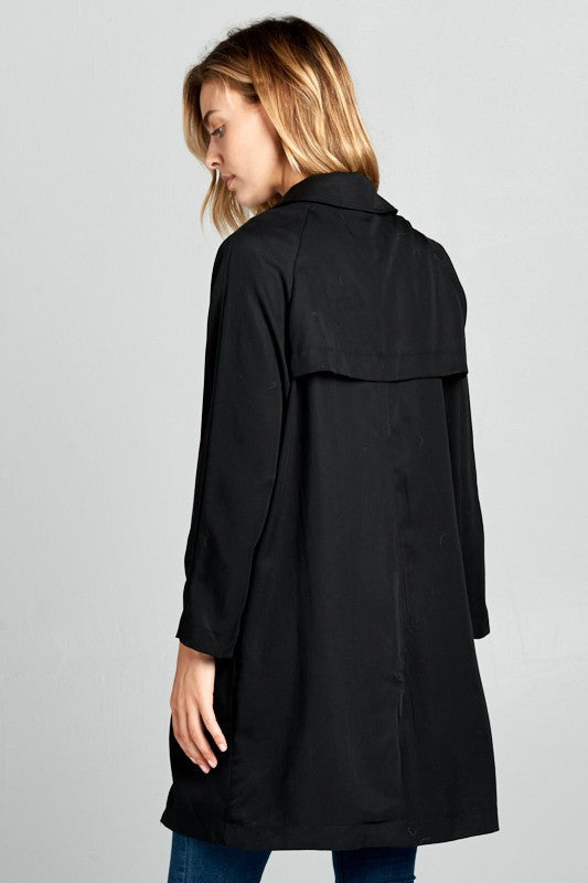 Tencel Black Notched Collar Coat with Pockets